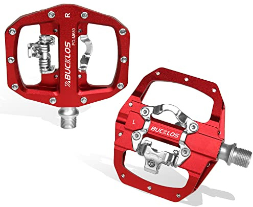 BUCKLOS SPD Pedale PD-M680 Mountainbike Clip in SPD Flat Combo Dual Sided Pedale - Rennrad MTB Clipless Sealed Bearing Fahrradclips Pedal Kompatibel mit Shimano SPD Cleats (Rot