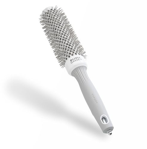 Olivia Garden Expert Blowout Speed – White & Grey - 35 - Ceramic Coated Round Brush with Extra Long Barrel for 25% Faster Blowouts