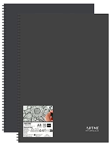 Artme A3 Skizzenblock 2 tlg Hochformat 30 Blatt 160 gsm spiralgebunden | kaltgepresst dick säurefrei Papier perforiert Seiten für Bleistift Kohle Pastell Marker und Studio Skizzieren