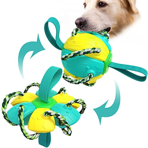 Addcean Pelotas de juguete para perros con cuerdas de masticar, bola de platillo volador para mascotas, juguete interactivo para perros para tirar de la guerra, el mejor regalo para perros pequeños y