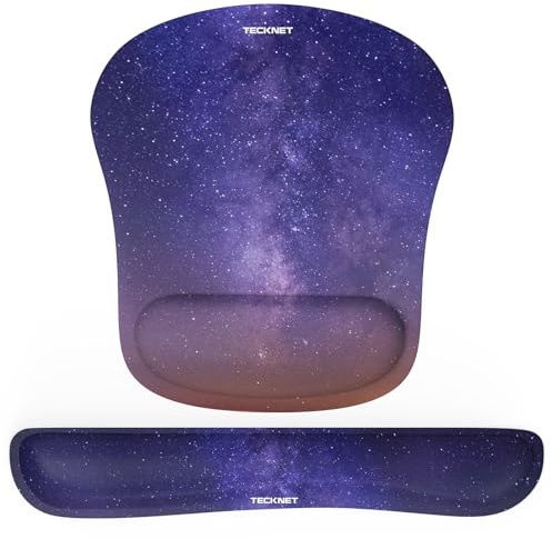 TECKNET Mauspad mit Handauflage, Gelkissen Mousepad und Ergonomische Memory Foam Tastatur Handgelenkauflage Set, Wasserdicht Mausunterlage für Computer und Laptop