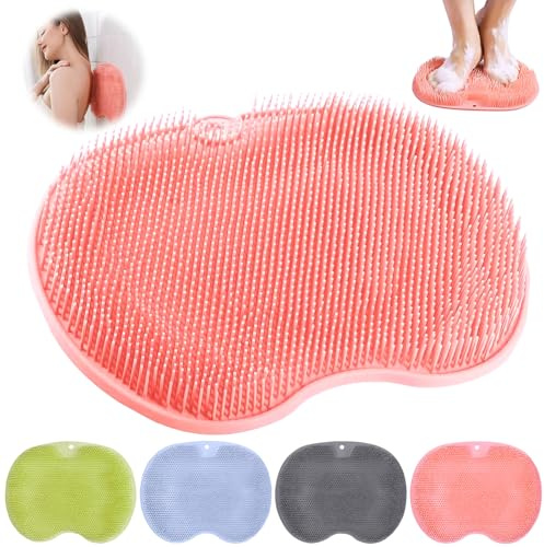 Fotborste Massageapparat Dusch, Duschfotborste Fotmassage med Halkfria Sugkoppar, Dusch Fotmassagematta, Masserar Fötterna Utan Att Böja Sig för Fotvård Ryggstädning Lindra Trötthet (Rosa)