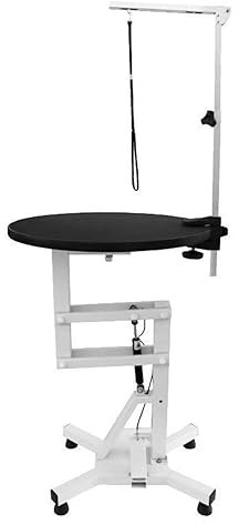 CHHMAELOVE Runder Haustierpflegetisch 60 cm/23,6 Zoll mit Überkopfarm und 2 Schlingen, Luftdrucklift/Höhenverstellung, Styling zum Trocknen und Trimmen für kleine Hunde und Katzen,White