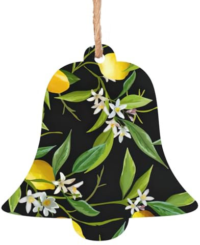 Colgante de árbol de Navidad de madera con estampado de limón y flores, 6 piezas, para árbol de Navidad de invierno, decoración al aire libre