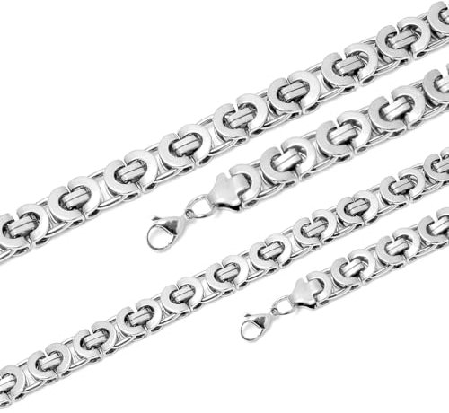 Schmuck-Checker Flache Byzantiner Königskette breit 11mm bis 6mm silber poliert Edelstahl 316L Männer Kette Rapper Schmuck Geschenk (8 mm breit)
