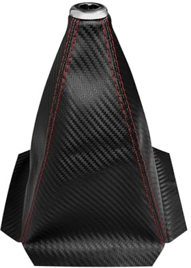 pvotawp Car Shift Boot Cover, Gear Shift Knob Dust Protection Black Carbon Fibre PU Leather Gear Stick Gaiter for Most Manual/Automatic Car Truck SUV (Red & Carbon Fiber)