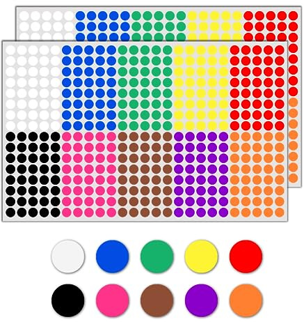40.000 Stück, 8mm Klebepunkte Bunt Runde Punkte Aufkleber - 10 Farben | Markierungspunkte Selbstklebend