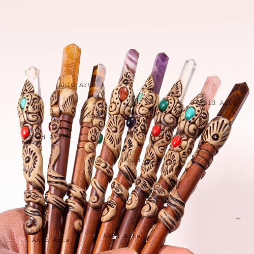 Ahid Arts Crystal Point Stick, Mix Hair Stick, Pencil hair stick, Quartz hair, Gift for her, Boho Crystal Hair Stick, Gemstone Hair Stick (1)