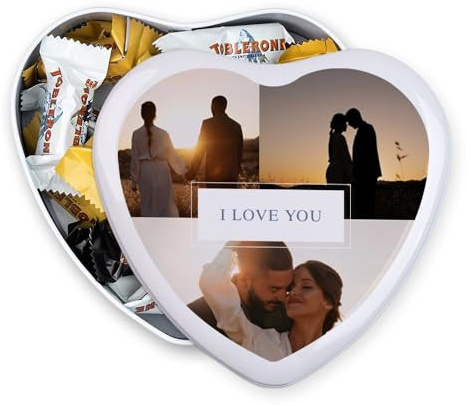 Wanapix | Herzf Blechdose mit Schokolade | Personalisierte Mit Foto und Text | Mit 22 Schokoriegel | Originelles Geschenk zum Valentinstag | 16x15x5 cm (800 ml) - Love You
