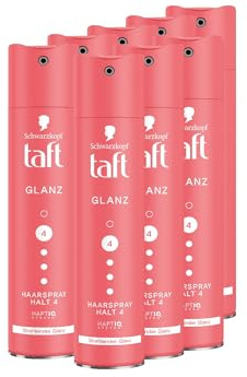 Schwarzkopf Taft Haarspray Glanz (8x 250 ml), Haltegrad 4 Haarstyling, Haarspray für alle Haartypen, strahlender Glanz und Gloss Finish, vegane Formel*