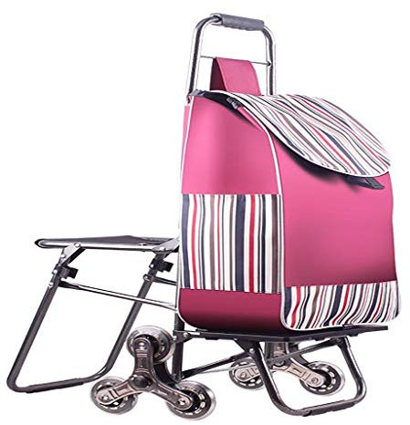 Mov Hand Trucks Cart Einkaufswagen, klappbarer Gepäckwagen zum Treppensteigen mit Stuhl, Einkaufswagen für den Hafen, kleiner Trolley, Tasche mit großem Fassungsvermögen, klappbare Trolleys mit Räder