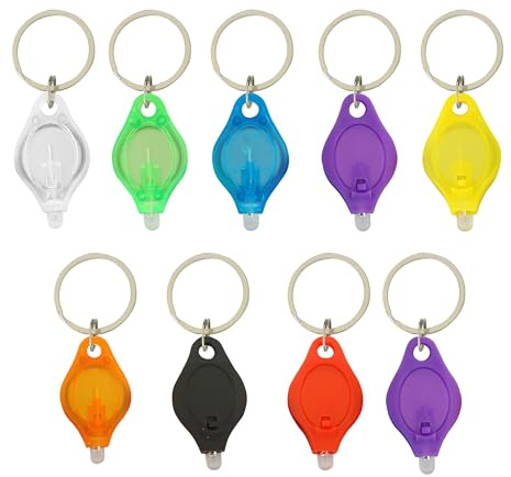 9PCS Mini Small LED Keychain Ring Flashlight, White Rows Ultra High Bright Tiny Micro UV Lighting Squeeze Penlight Button Bulk for Emergency, Name Tag Pocket Nurses Badge Reel Zipper, Multicolor Shell