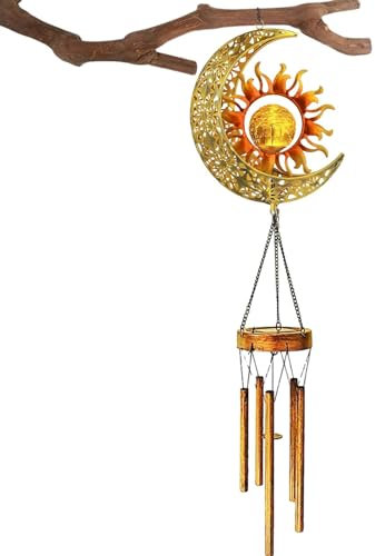 Generico Campanelli eolici solari per esterni, campanelli eolici solari per esterni - Campanelli eolici a LED solari con di vetro crepitante per esterni,Scacciapensieri a luce calda a LED per