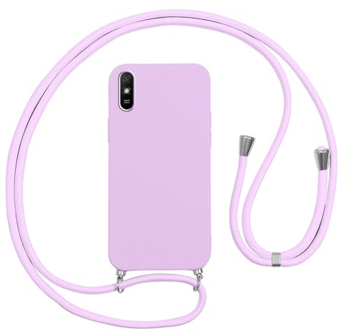 Vauki handyband für Xiaomi Redmi 9AT/Redmi 9A Hülle, HandyHülle mit Band Stoßfest Silikon Schutzhülle mit Kordel zum Umhängen für Redmi 9A / Redmi 9AT 6.53 Zoll, Violett