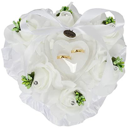 Aublinto Herzringkissen mit Schleifen Blumen-Ringkissen Blumenmädchen-Hochzeitsring-Kissen Brautjungfern Blumenmädchen Ringkissen Trauringkissen Hochzeit