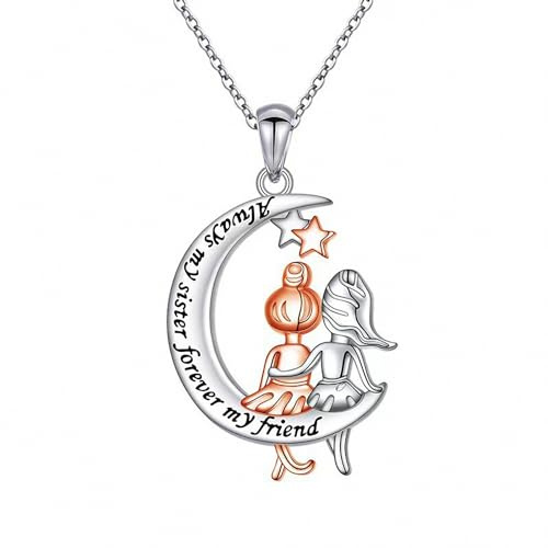 Liameya Schwestern Kette für Mädchen - Silber Freundschaftskette, BFF Halskette, Personalisierte Schmuck Geschenke für Weihnachten/Geburtstag (Schwester B)