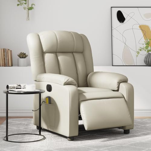 Homgoday Massagesessel Elektrisch Relaxsessel Fernsehsessel mit Liegefunktion Liegesessel Polstersessel Ruhesessel Sessel Verstellbare Rückenlehne VibrationsfunktionCreme Kunstleder