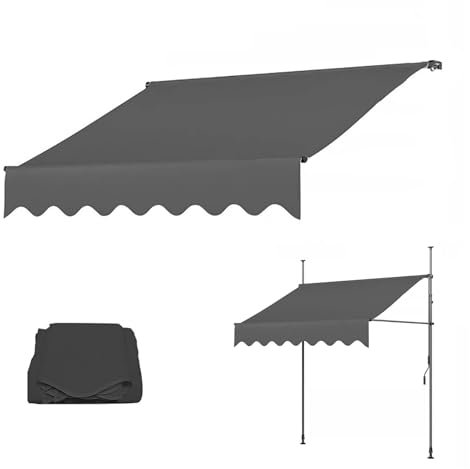 LXRHLIKG Einziehbarer Klemmmarkise-Ersatzstoff, wasserdichte Schatten-Sonnenschutz Klemm Markise, PU-Beschichtete Polyesterfaser für Hof, Deck, Balkon(Color:Gray,Size:138/350cm)