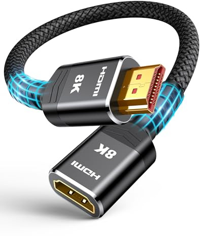 Highwings 8K HDMI Verlängerung 0.5M, HDMI 2.1 Verlängerungskabel 48Gbps | 8K@60Hz 4K@30/60/120Hz, HDMI Stecker auf HDMI Buchse, UHD eARC HDCP 2.3 HDR10+ Kompatibel mit HDTV, TV Stick, PS5/4