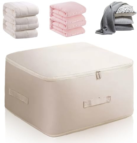 Ultra Platz sparender selbstkomprimierender Organizer, 2024 Neuest Komprimierender Beutel, Groß Selbstkomprimierende Bewegliche Organizertaschen for Bettdecken Kleidung Decken (Beige, L 52x42x30CM)