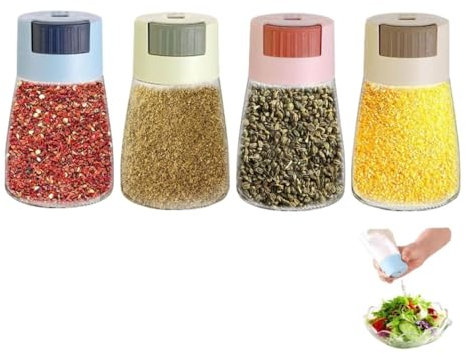 KOMUNJ Set di 4 spargere coniche da cucina, saliera con coperchio, spargicce in vetro, dosaggio 0,5 g per sale, peperoncino in polvere, zucchero, pepe, ecc.