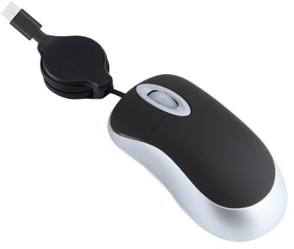 Mini ratón con Cable de Tipo c con Cable retráctil Ratón de Viaje pequeño Ratón óptico de Viaje 1000DPI Ratón con Cable silencioso portátil para PC Ordinateur Portable Accesorios de Oficina (Negro)