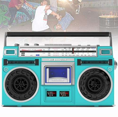 Portable Cassette Boombox, Classic 80s Style Retro CD Player Boombox, Support SD/USB Input, with AM/FM Radio, Cassette Recorder for Family Gathering Travel,Green