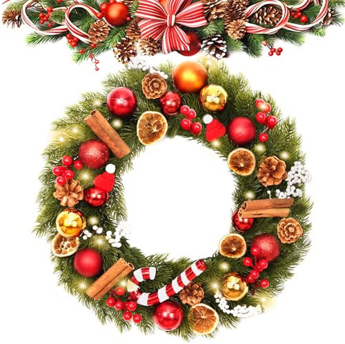 Livofloral Weihnachtskranz 40cm, Türkranz Weihnachten Deko mit LED-Beleuchtung 8 Modi Timer Batteriebetrieben Künstlicher Künstlicher Weihnachtskranz mit Weihnachtsdeko für Haustür Tisch Feste Wand