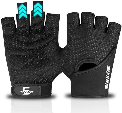 SAWANS Guantes de gimnasio Fitness, transpirables, elásticos, entrenamiento, guantes de entrenamiento para mujeres y hombres, silicona antideslizante, levantamiento de pesas, fuerza, dominadas