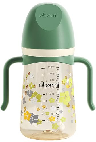 Oberni Trinklernbecher mit Strohhalm, Baby Trinklernflasche ab 6 Monaten, Kinder Trinklerntassen Auslaufsicherer, Spülmaschinengeeignet, BPA frei, PPSU, 300ml, Grün, 1Stück