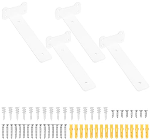 4 Pcs Equerre Etagere Murale Blanc, 200 mm Equerre Charge Lourde, Équerre Étagère de Fixation Etagere Murale Invisible, Supports d'Étagère Murale Metal Industrielle pour Étagère Meuble