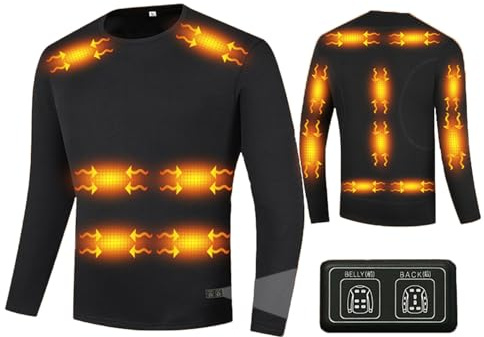 Pucklky Heated Thermal Underwear Top Functional USB Winter Inner Fleece Long Warm Heating with 16 Zones for Camping,XL,Black