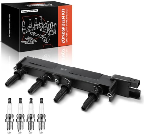 Frankberg 1x Zündspule + 4x Zündkerze 597075 | Kompatibel mit Xsara N1, 406 Break 8E/F, C5 I Break DE, 607 9D 9U, 406 8B, Xsara Picasso N68, C5 I DC, Ulysse 179