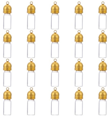 WADORN 20 pz Ciondolo Collana Fiala di Vetro, Ciondoli per Bottiglie di Vetro, Ciondolo per Bottiglia con Tappo A Vite, Ciondolo per Fiala Trasparente, Ciondolo per Bottiglia con Tubo di Vetro, Oro