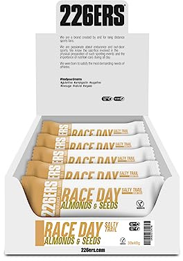 226ERS Race Day, Barrita Energética Deportiva, Almendra y Semillas 30 x 40g | barrita energética con sodio y toque salado, frutos secos y semillas para resistencia, sin gluten, sin lactosa, vegetariano