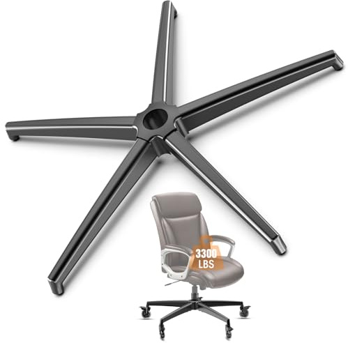 Lipshome Office Chair Base Replacement (3300 lbs) - Heavy Duty Alloy Office Chair Base Replacement, Reinforced Metal Legs, Universal Cylinder and Caster Sockets (Black)