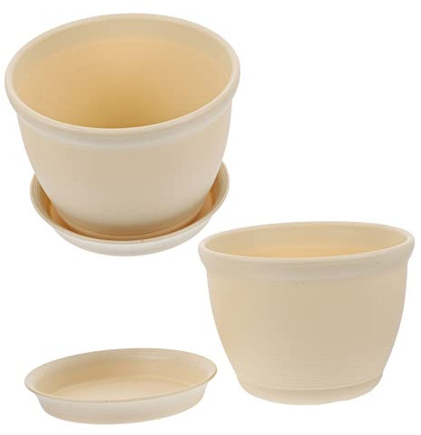 YARNOW 2sätze Blumentopf Mit Ablage Aus Kunststoff Pflanztöpfe Für Zimmerpflanzen Grünpflanzen Orchideen Für Wohnzimmer Balkon Garten Und Büro