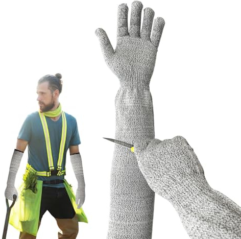 Bliceon Gartenhandschuhe mit langen Armstulpen – Schnittfeste Handschuhe der Stufe 5, robuste Arbeitshandschuhe für sichere Gartenarbeit, Küche und Aufgaben im Freien (grau, 55 cm)