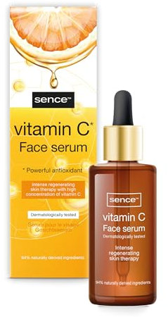 Sence Vitamina C esfoliante siero per la cura del viso, bellezza e cosmetici, detergente per il viso con acido citrico, AHA e BHA, acido ialuronico, pantenolo, cura della pelle per uomo e donna (1 x