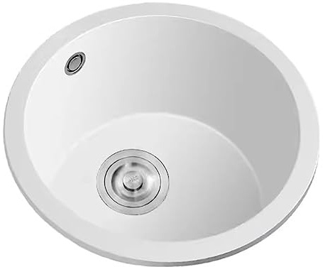 TMKDNNKG Weiße Küchenspüle, rundes Spülbecken, Quarzstein, kleines Spülbecken, Barspüle, Apartment-Minispüle, rundes Waschbecken (Größe: 42 cm)