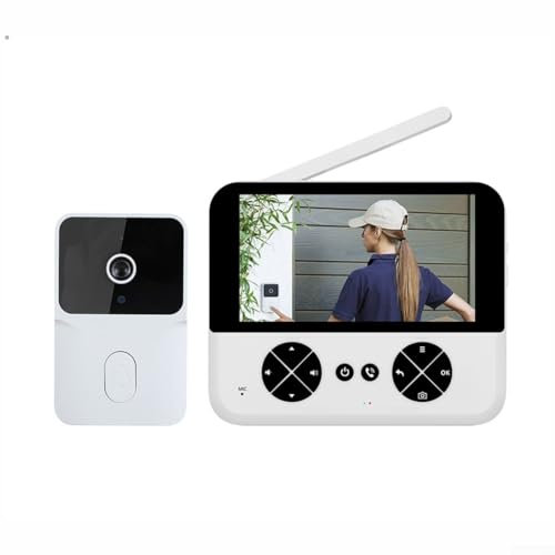 Sonnette vidéo sans fil avec moniteur de 10,9 cm, batterie 1000 mAh, sonnette vidéo intelligente avec transmission sans fil longue portée fonctionnant par caméra (blanc)