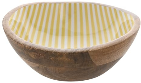 Widdop and Co Country Living Bol en bois de manguier avec intérieur à rayures jaunes – Bol de dîner de qualité alimentaire – Cuisine et salle à manger/cadeaux et articles pour la maison – H 8 cm x l
