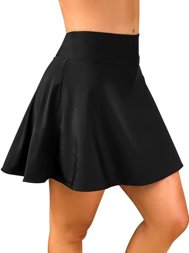 SHEKINI Women's Skirted Bikini Bottoms High Waisted Swim Skirt with Liner Shorts Pocket Stretch Swimming Skorts