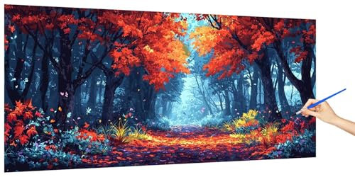 Malen Nach Zahlen Erwachsene Landschaft, Malen Nach Zahlen HerbstKinder Kleines Format, DIY Paint by Numbers Kreativ Set AnfäNger Inklusive Pinsel und Acrylfarben Ohne Rahmen Deko 100x50cm P-4
