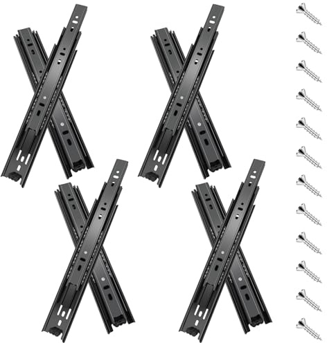 Sulawskys 4 paires glissières de tiroir 25 cm (8 pièces),glissiere pour tiroir, montage latéral,extension complète,coulisse tiroir avec roulements à billes, capacité de 45 kg, noir