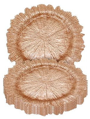 Rose Gold Trendy Vintage Design Charger Plates – 33cm Elegant Polypropylene Underplates for Weddings, Parties, Anniversary, Birthday, Tableware, Catering Events & Special Events - Set of 6