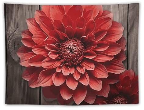 LPSADGF Wandteppich mit roter Dahlie, personalisierbar, modernes großes Kunstdekor für Schlafzimmer, Wohnzimmer, Hintergrunddekoration, horizontaler Wandteppich, langlebig, lichtbeständig, Geschenk