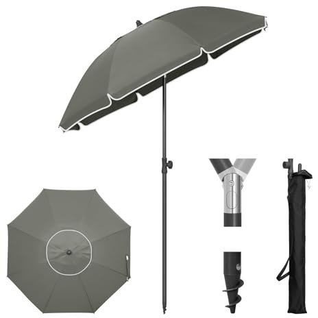 Laneetal Ombrellone φ155cm, Parasole con Protezione UV UPF 50+, Regolabile in Altezza e Inclinazione, Portatile con Borsa, Ombrello Rotondo Ventilato per Balcone/Giardino/Spiaggia, Grigio Scuro