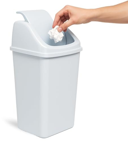 TECHZOCO Cubo basura plástico, Cubo basura apertura basculante, Papelera basculante, Basura para baño, Libre BPA, 58.5 cm altura x 33.5 cm ancho x 27.2 cm fondo, PP5 Plástico, Capacidad 30 Litros