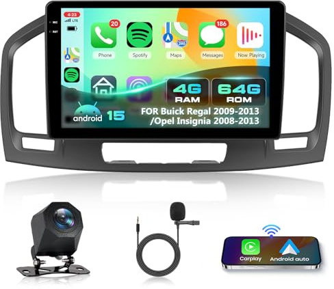 Inefala 4+64G Radio para Buick Regal 2009-2013/Opel Insignia 2008-2013 Android 15 mit 9'' In-Cell Pantalla con Wireless Carplay y Android Auto Mirror Link Radio FM/RDS GPS WiFi BT SWC Cámara Inversa